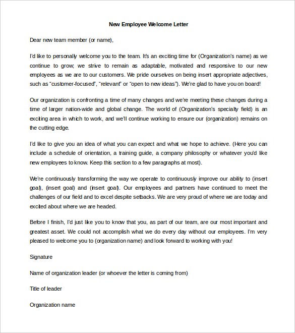 New Employee Welcome Letter Template