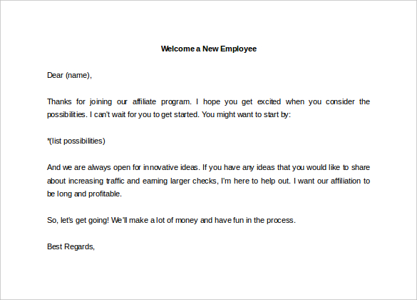 Welcome Email To New Employee Template