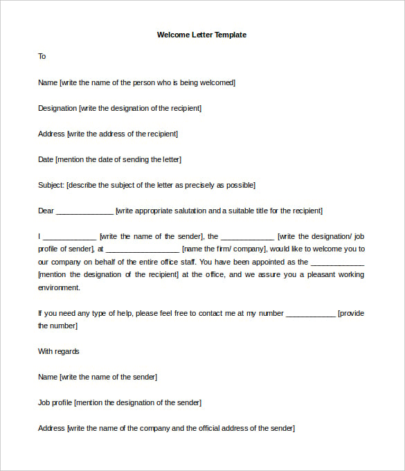 download blank welcome letter template printable