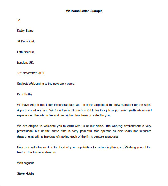 welcome letter example template word format editable download
