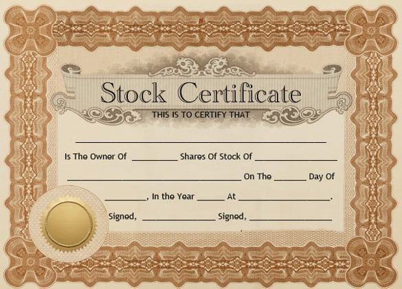 stock certificate template sample in brown printable
