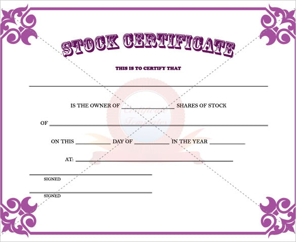 example of stock certificate template purple color