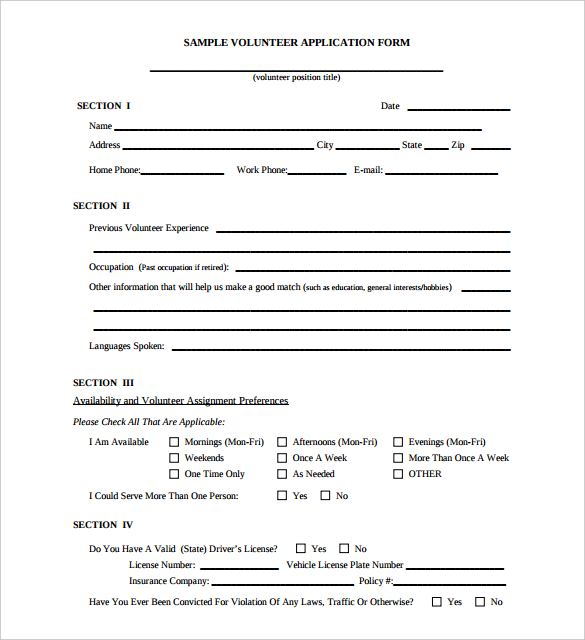 Sample Volunteer Application Form Template from images.template.net