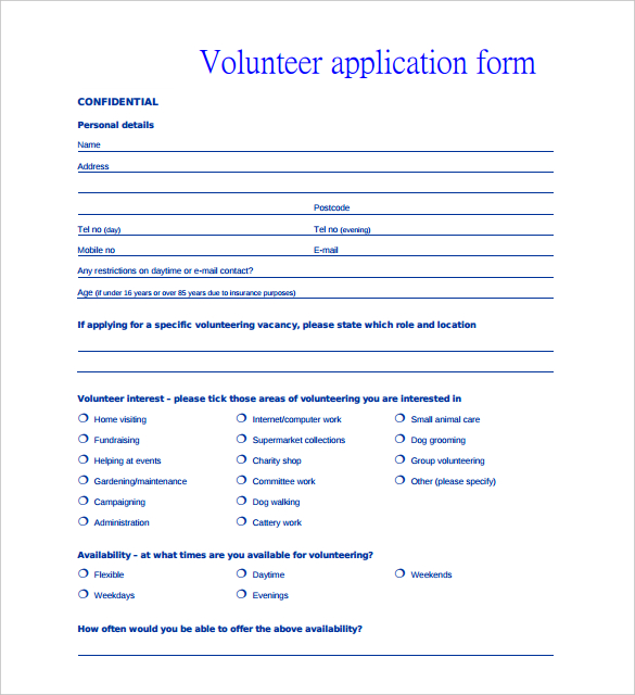 for form application sample volunteers PDF  Application   Template Word,  10 Free Volunteer