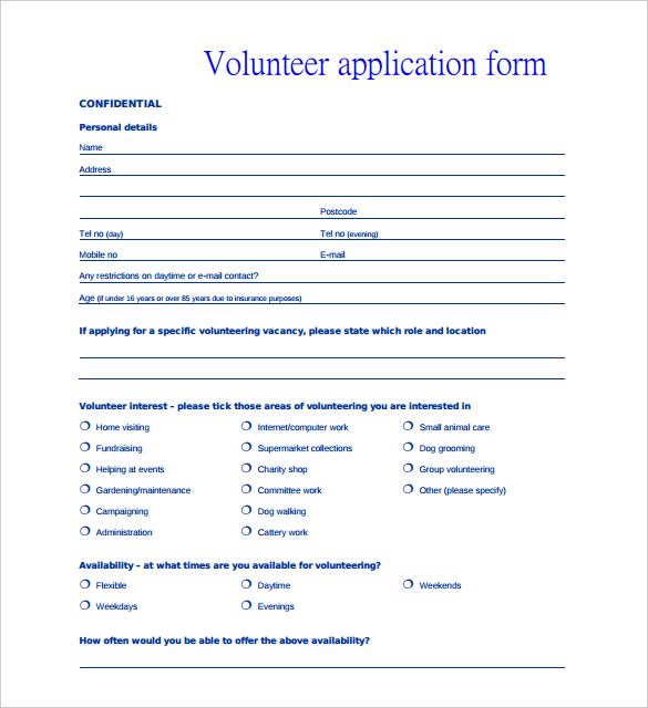 14 Volunteer Application Template Word Pdf 8864