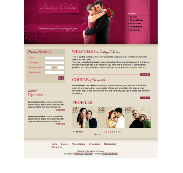 online dating website template