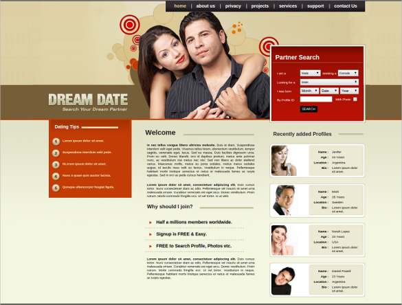 dream date online free css website template