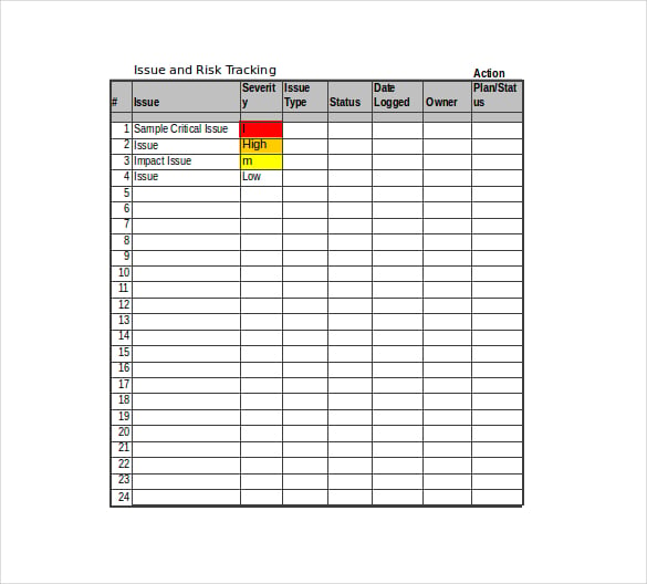 university issue and risk tracking excel format download