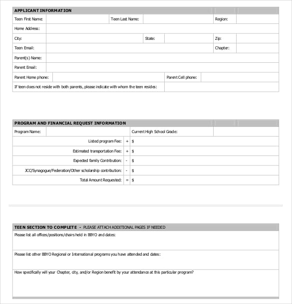 scholarship application template pdf format