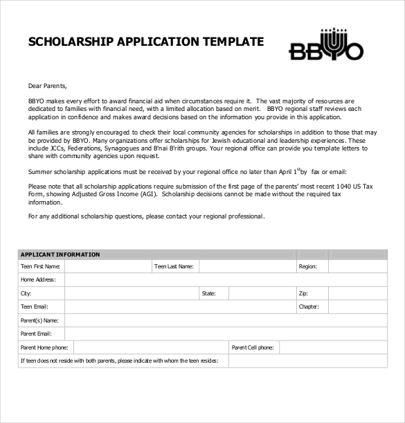 16+ Scholarship Application Template in Google Docs | Word | Outlook ...