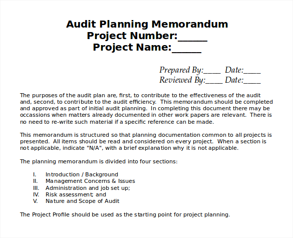 sample audit planning memo template free download