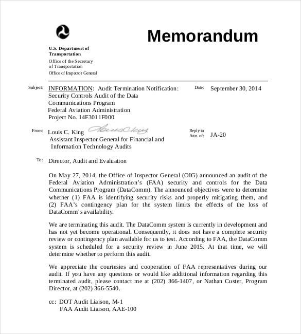pdf document download for audit announcement memo letter