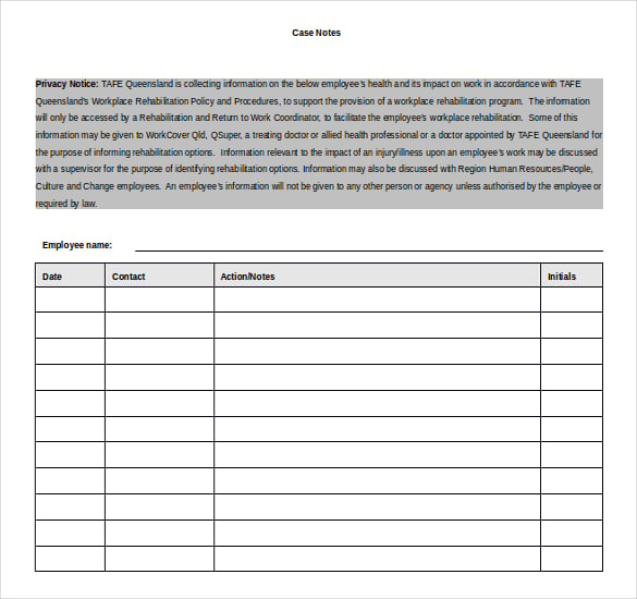 free dowload ms word case note template