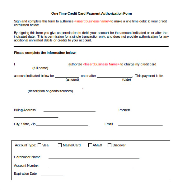 generic credit card payment authorization word format