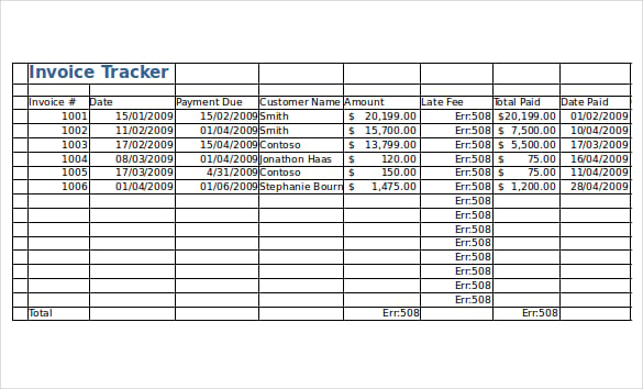 excel format of invoice tracker template