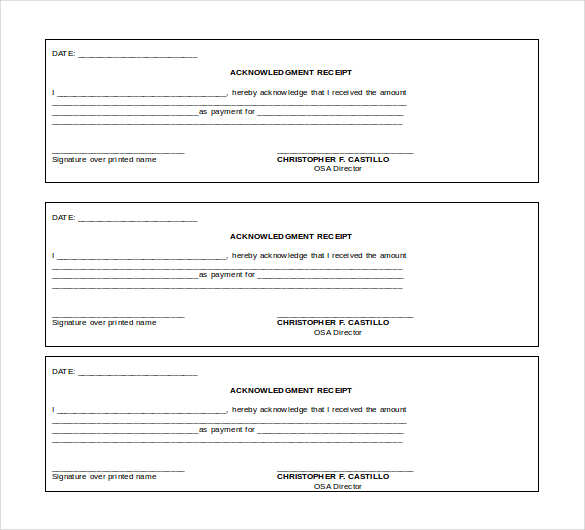 acknowledgment receipt word 2010 format template