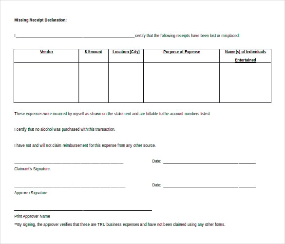 missing receipt form template free word format