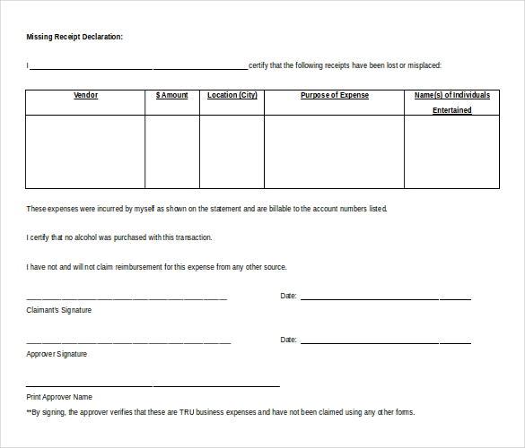 missing receipt form template free word format