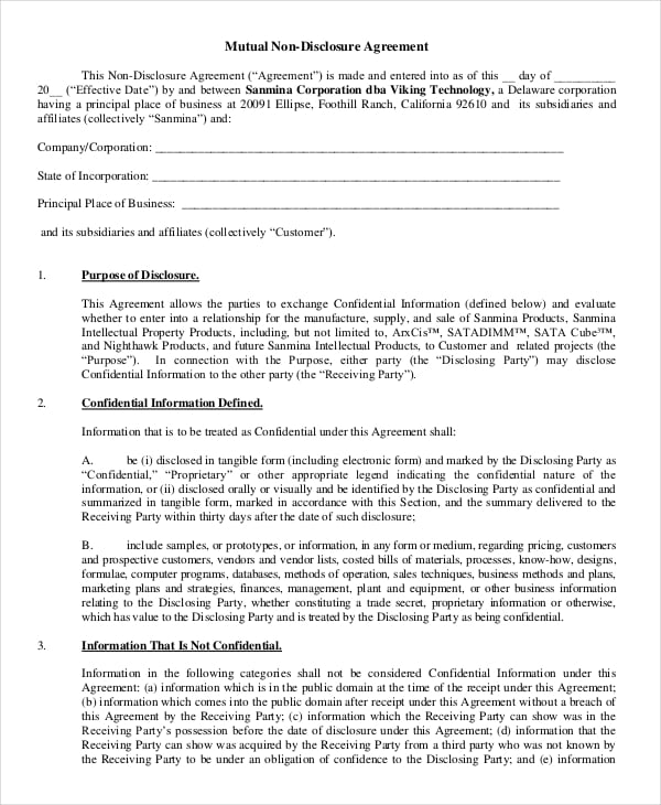 Mutual Non Disclosure Agreement Form 10+ Free Word, PDF Documents