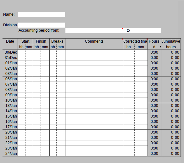 Excel Work Hours Template