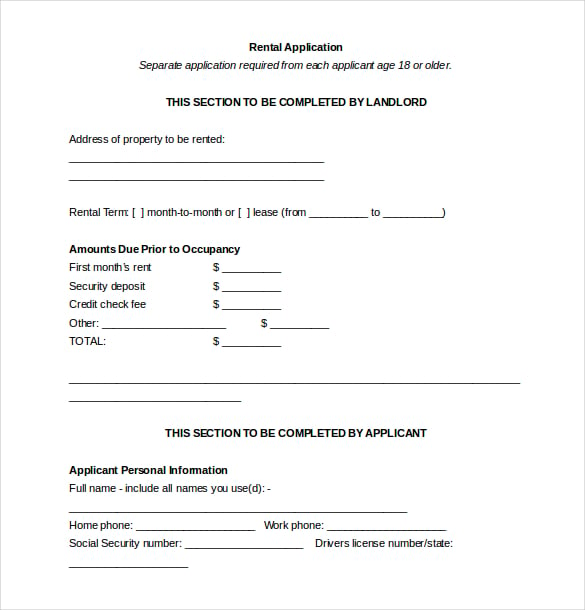 landlord rental application word document