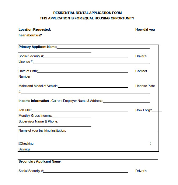 residential rental application word document