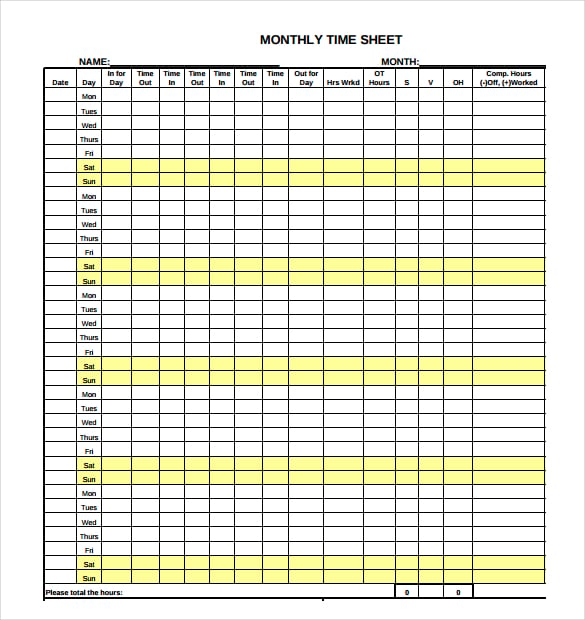 free monthly timesheet template download in pdf