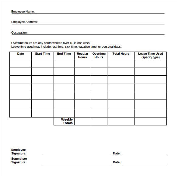 domestic worker time sheet template download