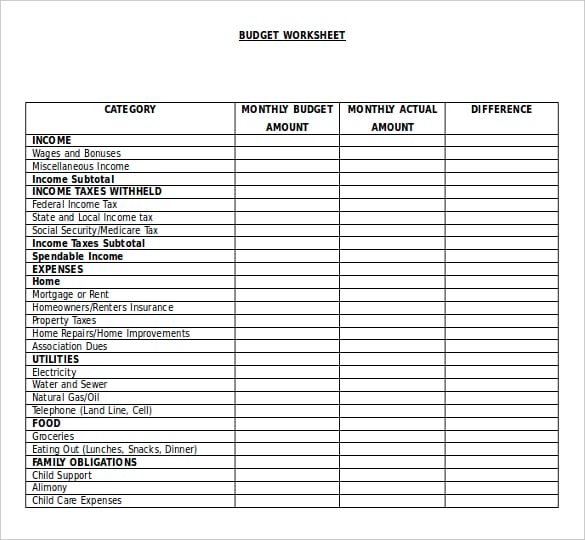 free download ms word format budget worksheet template