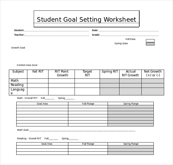 ms word student goal setting worksheet free template