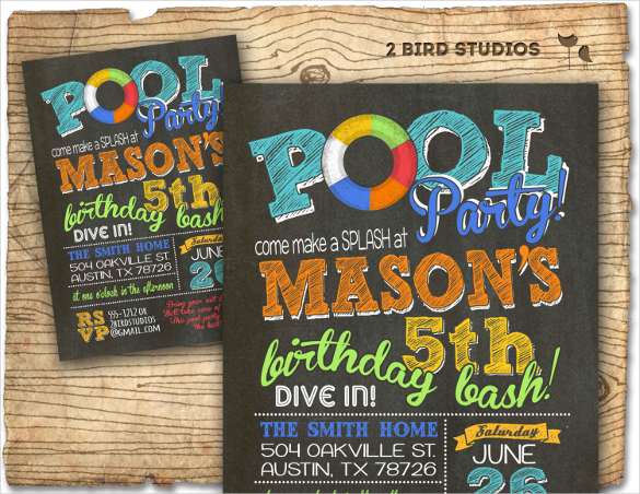 chalkboard pool party invitation template printable