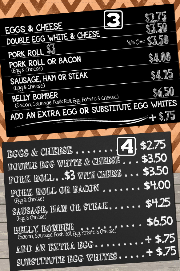 custom cafe menu chalkboard style menu template download
