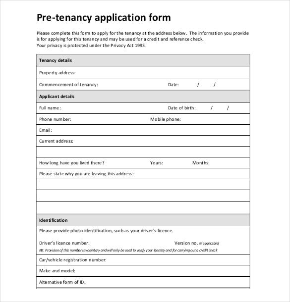 pre tenancy application form free download2