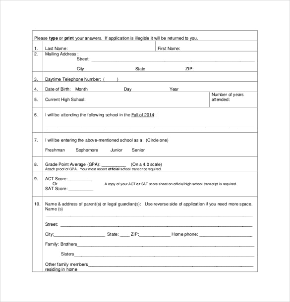 national scholarship application template pdf format