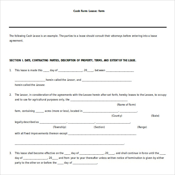 cash farm lease ms word free download