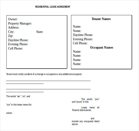 residential lease agreement template free word download