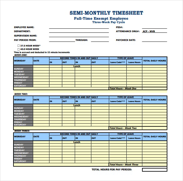semi monthly timesheet template in pdf format