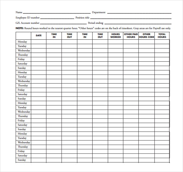 free employee monthly timesheet template download in pdf