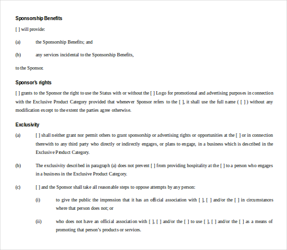 ms word format sponsorship contract template