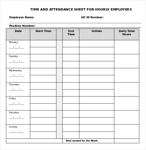 hourly employee time sheet template in ms word