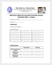 Employee Vacation Floating Holiday Tracking Sheet PDF Format Download