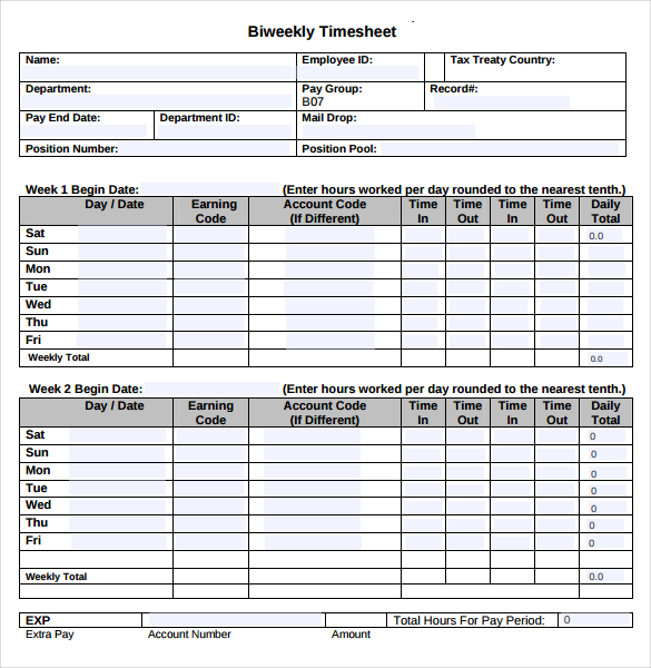 23 Employee Timesheet Templates Free Sample Example Format Download