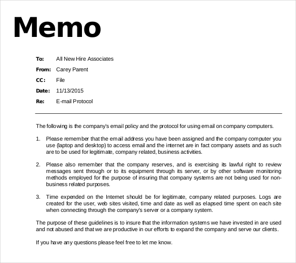 How to write memo example