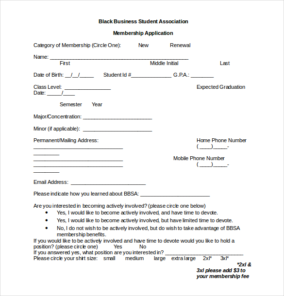 business student assosciation membership application