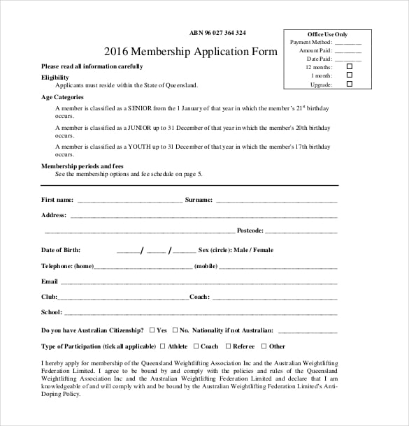 Membership Application Template 23  Free Word PDF Documents Download
