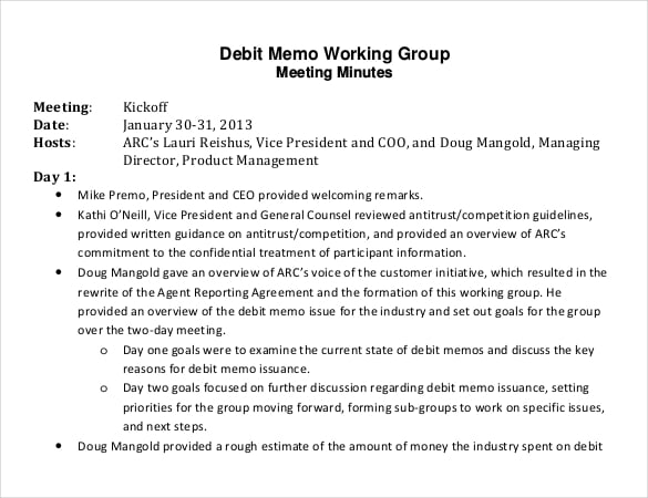 debit memo working group template pdf