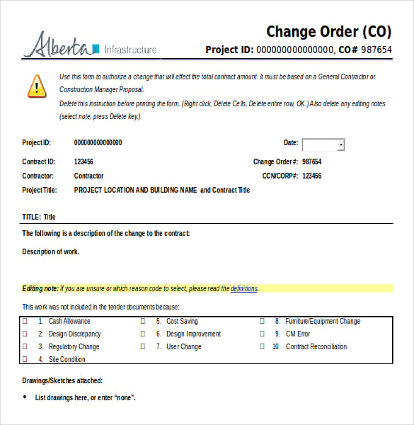 change order template free ms word template download
