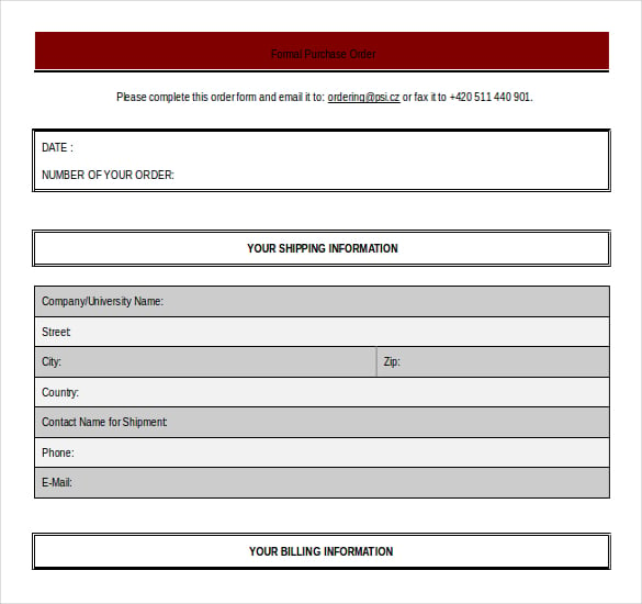 formal purchase order template free word format download