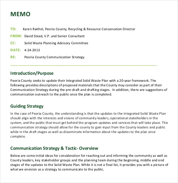 communication strategy memo template example format