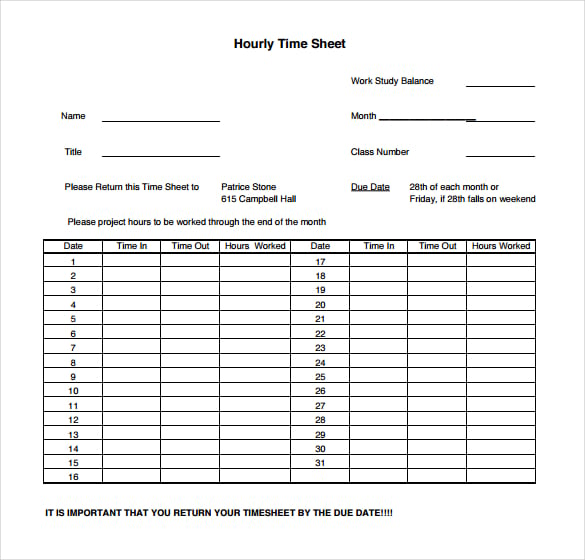 free pdf hourly timesheet template download